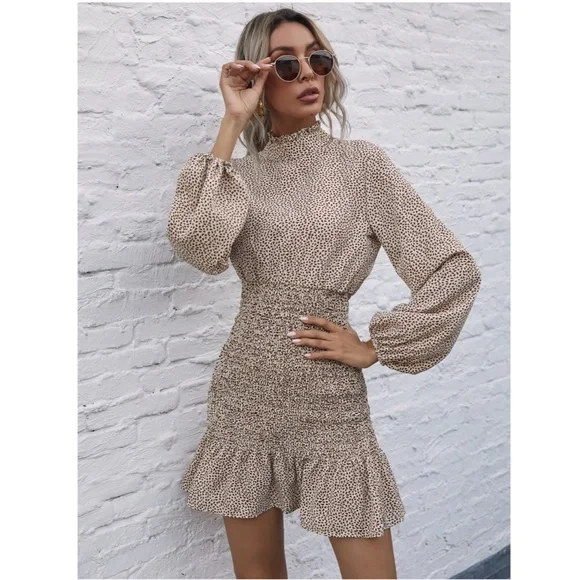 Boho Lantern Sleeve All Over Print Mini Dress - Picture 5 of 9